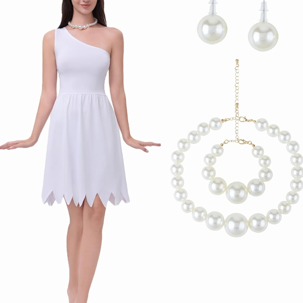White Velma Costume Dress w/ Pearls – XXL – New